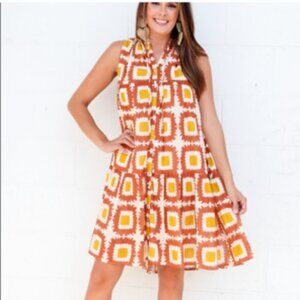 Olivia James The Label Ro Babydoll Tiered Dress Cafe Geo Print Medium